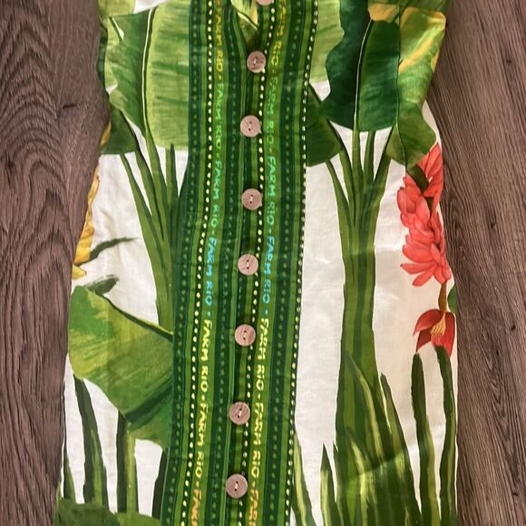 NWOT Farm Rio Fresh Forest Scarf Linen Dress - Picture 3 of 5